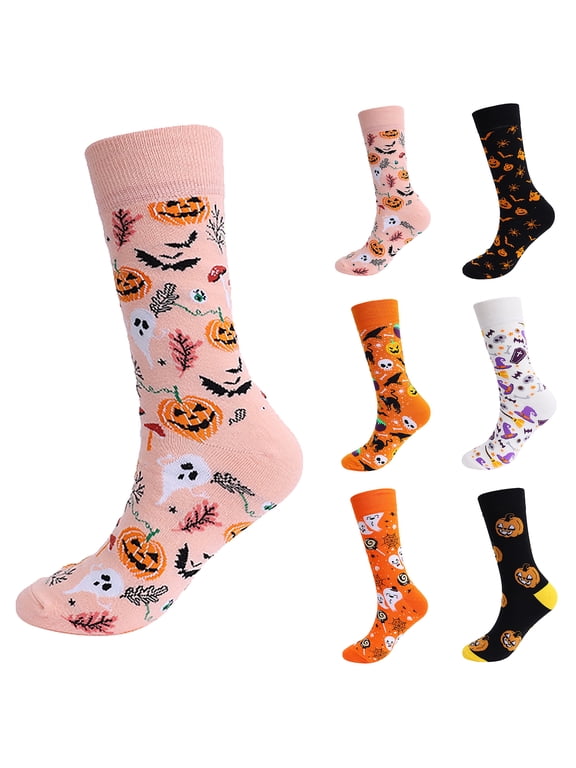 Halloween Socks 6 Pairs Novelty Halloween Socks for Women Men Cotton Crew Socks Funny Pumpkin Ghost Bat Socks Fall Cozy Gifts Soft Novelty Sock Set Adult Unisex Cute Spooky Patterned Socks