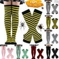 thumbnail image 1 of Hkoxplj Halloween Socks and Gloves Set for Women Striped Thigh High Socks with Matching Long Gloves Cotton Blend Stretchy Breathable Cosplay Party Stockings Role Play Accessories Unisex One Size, 1 of 2