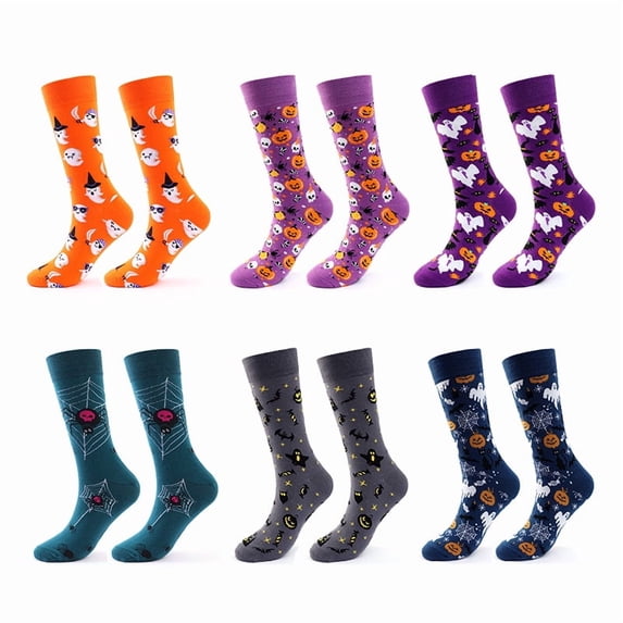 Hkoxplj Halloween Socks for Women Men 6 Pairs Cotton Crew Socks Novelty Pumpkin Ghost Bat Spider Witch Socks Soft Stretchy Breathable Long Cotton Socks for Party Daily Wear Holiday Gift Socks