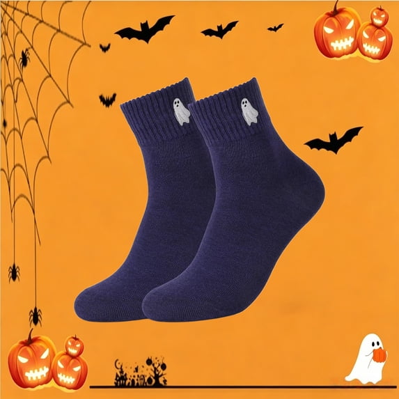 Hkoxplj Halloween Socks for Women Men Embroidered Cotton Crew Socks Pumpkin Ghost Witch Hat Pattern Soft Stretchy Breathable Novelty Unisex 1 Pair up to US 10 for Daily Wear Party Cosplay Gift Socks