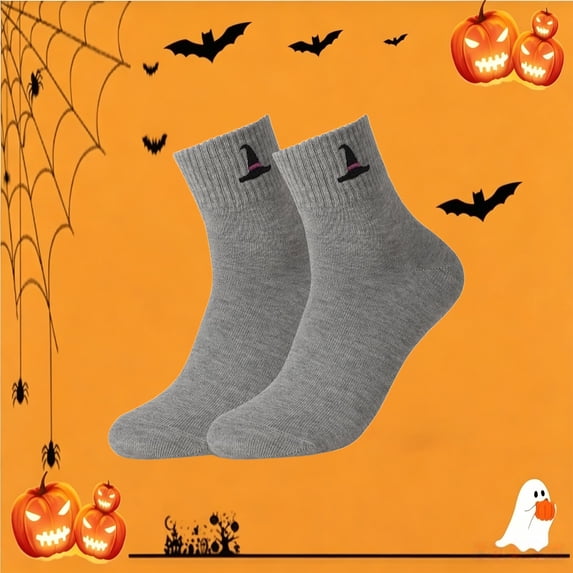 Hkoxplj Halloween Socks for Women Men Embroidered Cotton Crew Socks Pumpkin Ghost Witch Hat Pattern Soft Stretchy Breathable Novelty Unisex 1 Pair up to US 10 for Daily Wear Party Cosplay Gift Socks