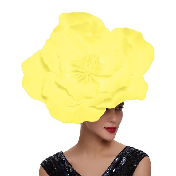 Hkoxplj Handmade Large Peony Flower Fascinator Hat Fancy Hat for Women Wedding Tea Party Kentucky Derby Hat Cocktail Church Headband and Clip Two Way Wear Elegant Formal Dress Hat Hair Accessory Hat