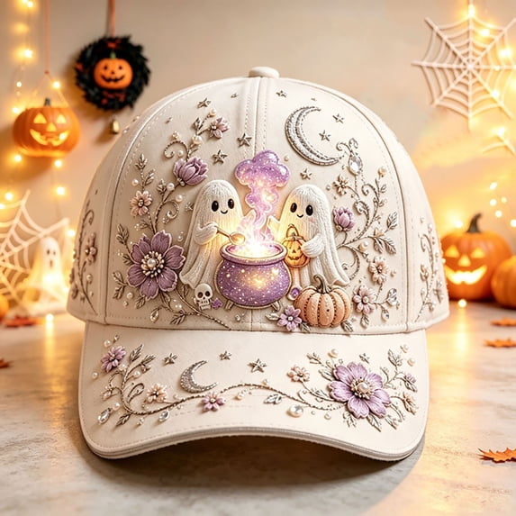Hkoxplj Hat for Women Halloween Baseball Cap Cute Ghost Pumpkin Moon Print Adjustable Curved Brim Trucker Hat Soft Breathable Lightweight Hat for Party Daily Outdoor Fall Holiday Hat