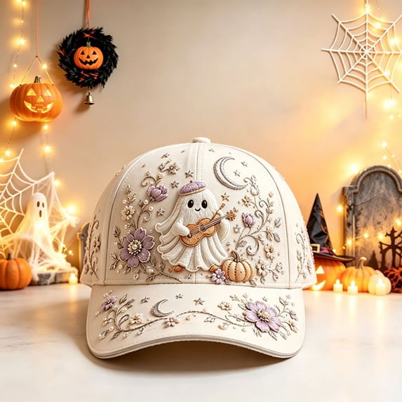 Hkoxplj Hat for Women Halloween Baseball Cap Cute Ghost Pumpkin Moon Print Adjustable Curved Brim Trucker Hat Soft Breathable Lightweight Hat for Party Daily Outdoor Fall Holiday Hat