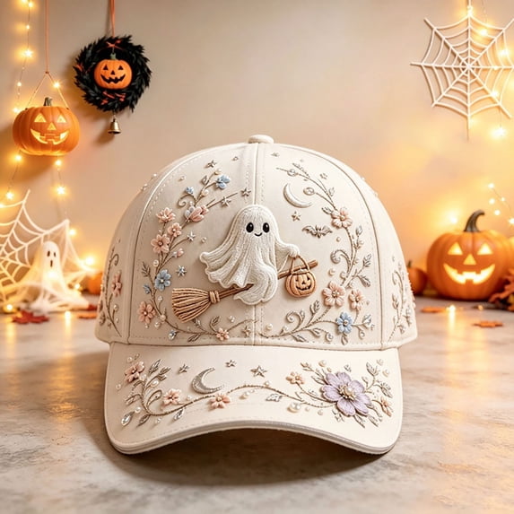 Hkoxplj Hat for Women Halloween Baseball Cap Cute Ghost Pumpkin Moon Print Adjustable Curved Brim Trucker Hat Soft Breathable Lightweight Hat for Party Daily Outdoor Fall Holiday Hat