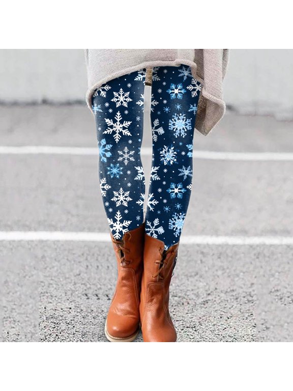 Leggings for Women Christmas Snowflake Print Leggings High Waisted Soft Stretchy Full Length Footless Pants Opaque Winter Fall Casual Leggings for Daily Wear Workout Yoga Holiday Party