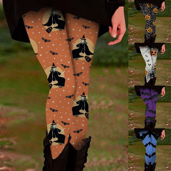 Hkoxplj Leggings for Women Halloween Leggings High Waisted Yoga Pants with Pockets Plus Size Workout Leggings Pumpkin Witch Bat Print Running Athletic Leggings Soft Stretchy Full Length Tights