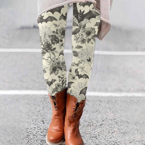 Hkoxplj Leggings for Women Halloween Printed High Waisted Stretchy Opaque Full Length Ankle Pants Fall Winter 3D Digital Print Tights for Daily Wear Party Yoga Workout Soft No See Through