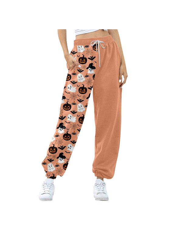 Pants for Women Halloween Pants High Waisted Joggers with Pockets Ghost Pumpkin Print Sweatpants Loose Cuffed Lounge Pants Soft Stretchy Casual Pants for Daily Wear Halloween Party Workout