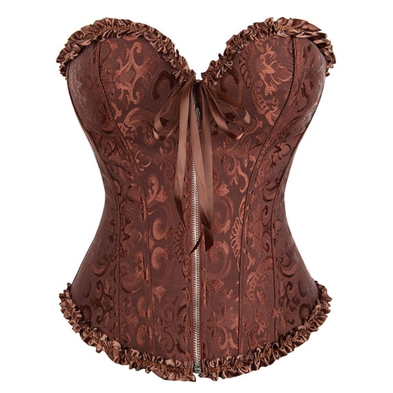Hkoxplj Shapewear for Women Plus Size Waist Trainer Corset Zipper Body Shaper Tummy Control Bustier Top Floral Jacquard Strapless Lace Up Boned Corset Vest for Daily Party Vacation Beach