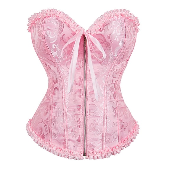 Hkoxplj Shapewear for Women Plus Size Waist Trainer Corset Zipper Body Shaper Tummy Control Bustier Top Floral Jacquard Strapless Lace Up Boned Corset Vest for Daily Party Vacation Beach