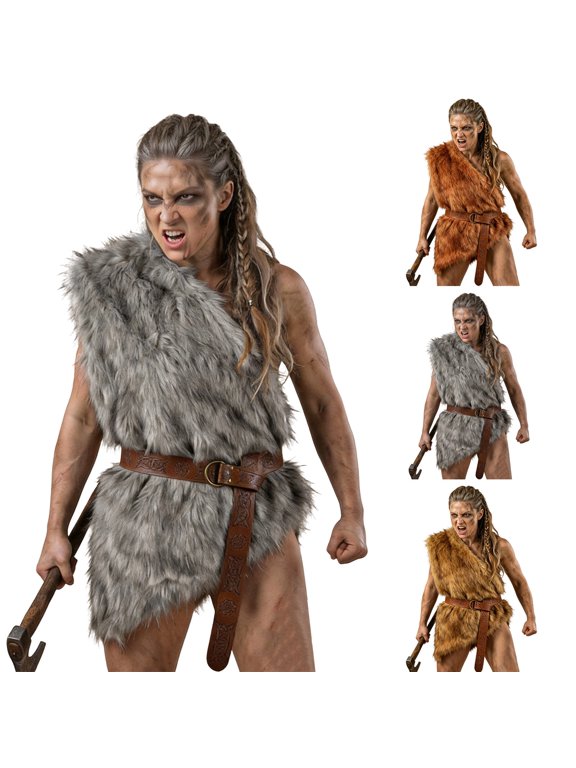 Shawl for Women Men Faux Fur Primitive Wild Man Wrap Cloak Asymmetric Shoulder Shawl Soft Lightweight Role Play Dress Up Party Accessory for Halloween Viking Theme Holiday Performance