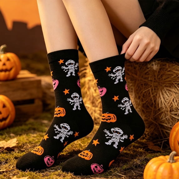 Hkoxplj Socks for Women Men Halloween Socks Cotton Crew Socks Novelty Pumpkin Bat Ghost Pattern Soft Stretchy Mid Calf Socks Unisex Socks for Daily Party Wear Gift up to US 10