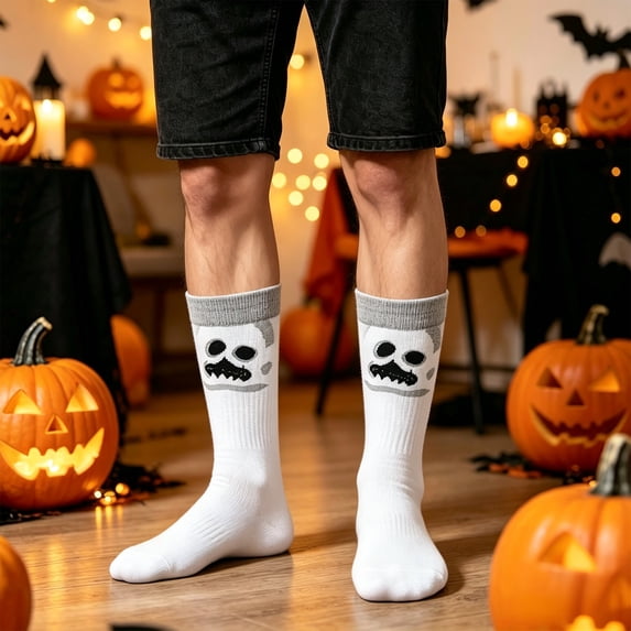 Hkoxplj Socks for Women Men Halloween Socks Funny Novelty Socks Cartoon Print Mid Calf Socks Unisex Stretchy Soft Breathable Crew Socks Couple Matching Socks for Party Daily Wear Holiday Gift