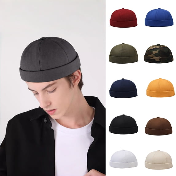 Hkoxplj Unisex Adjustable Linen Blend Breathable Brimless Cap Hat Vintage Rolled Cuff Sailor Cap Retro Docker Hat Beanie Cap for Men and Women Summer Outdoor Casual Travel Headwear