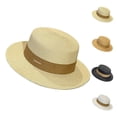 thumbnail image 1 of Hkoxplj Unisex Flat Top Wide Brim Straw Panama Hat Boater Hat UPF 30+ Sun Hat Breathable Paper Woven Summer Beach Hat for Men Women Outdoor Vacation Church Race Day in 4 Colors, 1 of 3