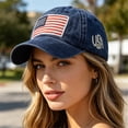 thumbnail image 1 of Hkoxplj Unisex Washed Cotton Vintage USA Flag Embroidered Baseball Cap Distressed Dad Hat Adjustable Outdoor Hat for Men and Women Patriotic American Flag Hat Classic 4th of July Cap, 1 of 7