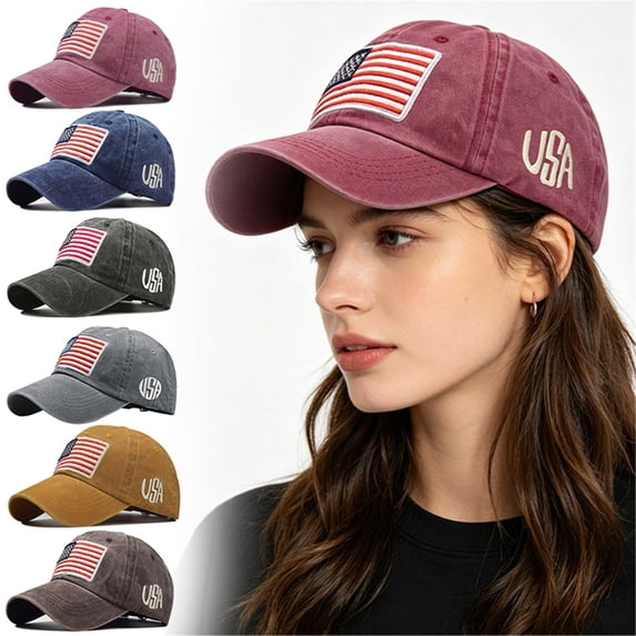 Hkoxplj Unisex Washed Cotton Vintage USA Flag Embroidered Baseball Cap Distressed Dad Hat Adjustable Outdoor Hat for Men and Women Patriotic American Flag Hat Classic 4th of July Cap