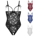 thumbnail image 1 of Hkoxplj Women Lace Bodysuit Spaghetti Strap Floral Lace One Piece Bodysuit With Bow Decor Hollow‑Cut Bodysuit Outfit For Honeymoon Night Celebration Special Occasion, 1 of 5