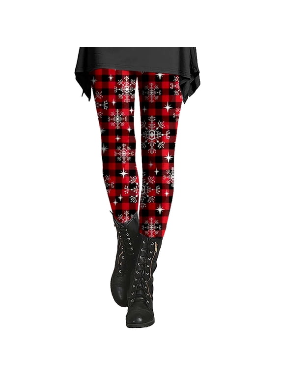 Women Leggings High Waisted Christmas Snowflake Sequin Printed Shiny Stretchy Yoga Pants Tummy Control Butt Lift Plus Size Slimming Holiday Party Workout Tights for Women Winter 4 Colors