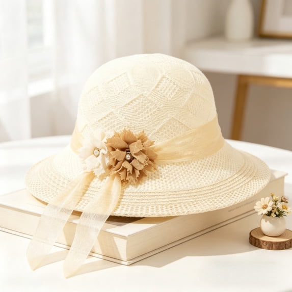 Hkoxplj Women Sun Hat Wide Brim Foldable Straw Hat UV Protective Beach Hat Packable Travel Bucket Hat with Bow Embellishments Breathable Summer Cute Hat for Ladies Elegant Floppy Hat