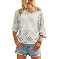 thumbnail image 1 of Hkoxplj Women's Crochet Top with V Neck Summer Crochet Long Sleeve Tops Cover Cruise Outfit Fall Fashion Blouses, 1 of 5