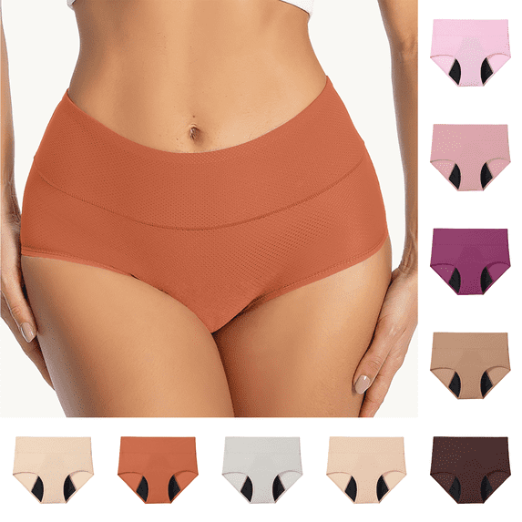Hkoxplj Women's High Waisted Leakproof Period Underwear 3 Layer Cotton Breathable Menstrual Panties for Heavy Flow and Postpartum Recovery Tummy Control Full Coverage Briefs 8 Colors