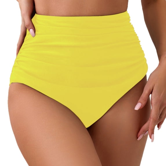 Hkoxplj Women's High Waisted Ruched Tummy Control Bikini Bottoms Retro Full Coverage Swim Bottom Bathing Suit Shorts Quick Dry Stretchy Vintage Swimsuit Bottoms for Beach Pool Solid Colors