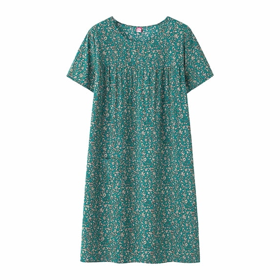 Hkoxplj Women's Nightgown Summer Cotton Silk Short Sleeved Sleep Dress for Middle Aged Women New Loose Fitting Sleepwear Plus Size Dress