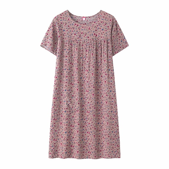 Hkoxplj Women's Nightgown Summer Cotton Silk Short Sleeved Sleep Dress for Middle Aged Women New Loose Fitting Sleepwear Plus Size Dress