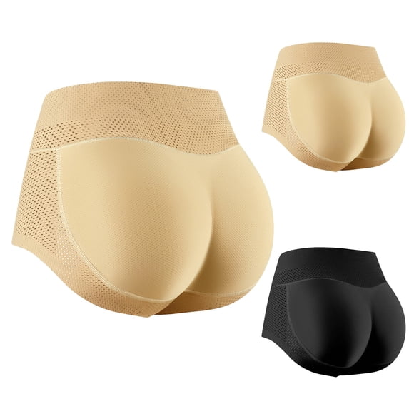 Hkoxplj Women's Padded Butt Lifter Hip Enhancer Underwear Breathable Mesh Seamless Shapewear Panties No Show Booty Peach Shorts with Removable Pads for Daily Wear Date Night Nude Black