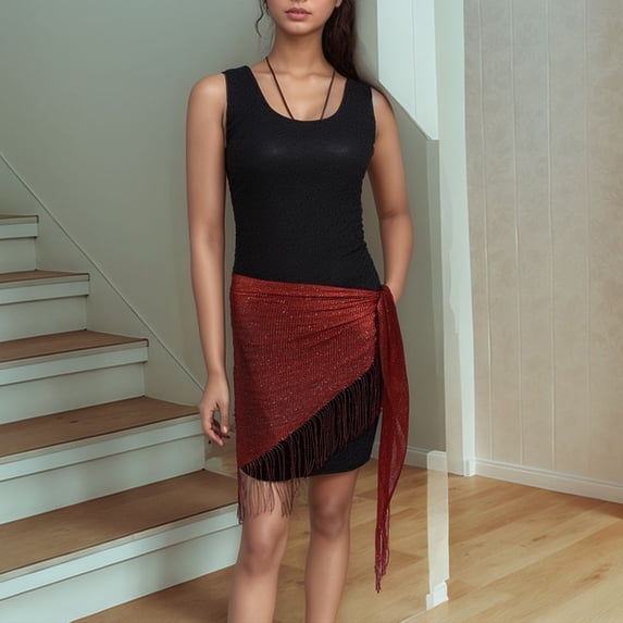 Hkoxplj Women's Shimmer Mesh Fringe Asymmetrical Wrap Skirt Tie Side Waist Belt Hip Cover Up Layered Sheer Sarong Swimsuit Beach Cover Up Y2K Festival Streetwear Skirt Over Pants 5 Colors