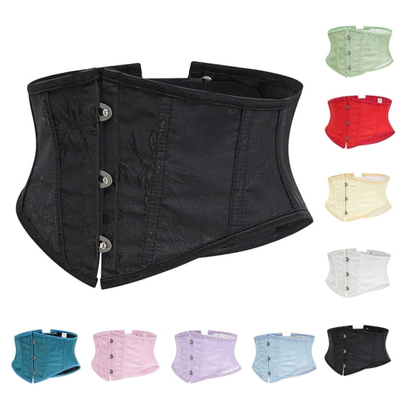 Hkoxplj Women's Short Underbust Corset Belt Vintage Jacquard Boned Waist Cincher with Triple Metal Hook Closures V-Cut Hem Lightweight Retro Waist Shaper for Renaissance Fair Gothic Halloween Party