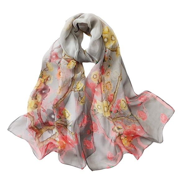 Hkoxplj Women's Silk Scarves Lightweight Print Floral Pattern Scarf Shawl Fashion Scarves Sunscreen Shawls and Wraps for Spring