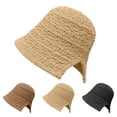 thumbnail image 1 of Hkoxplj Women's Textured Hollow Woven Bucket Hat Packable Foldable Straw Sun Hat Adjustable Beach Cap with Drop Ear Detail Breathable Summer Outdoor Hats for Travel Vacation 3 Colors, 1 of 2
