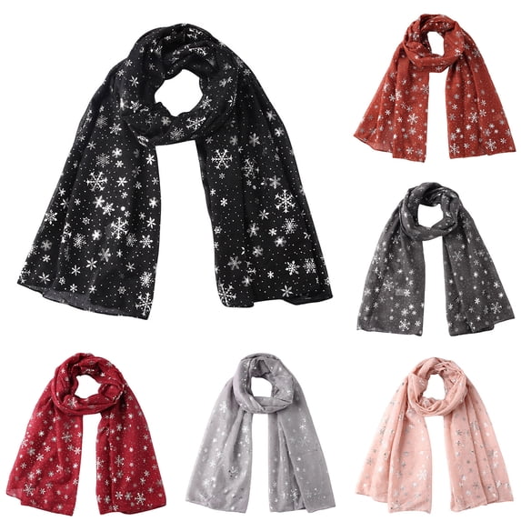 Hkoxplj Womens Christmas Snowflake Print Long Scarf Lightweight Soft Shawl Wrap Winter Warm Scarf Silver Foil Holiday Party Scarf Neck Scarf Gifts for Her 6 Colors