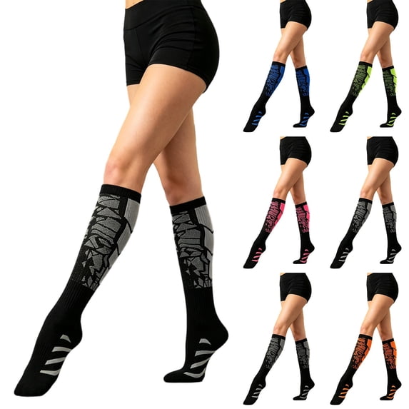 Hkoxplj Womens Compression Socks Knee High Support Socks Patterned Athletic Socks Running Travel Socks Nursing Work Socks Daily Wear Soft Breathable Graduated Compression Long Socks for Women Men