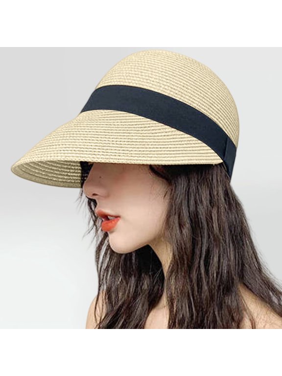 Womens Foldable Packable Straw Hat Summer Sun Hat Beach Cap UV Protection Travel Visor Hat Lightweight Breathable Crushable Roll Up Outdoor Gardening Hat Unisex Summer Gift Hat