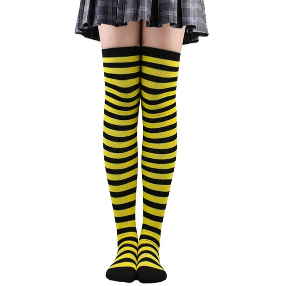 Hkoxplj Womens Soft Breathable Striped Thigh High Socks Over Knee Stockings Stretchy Long Thigh Highs Halloween Party Leg Warmers No Garter Belt Needed 4 Color Options for Daily Wear
