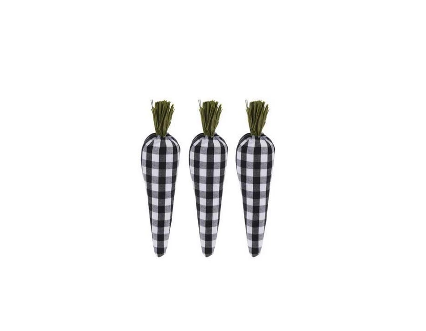 Hl Easter Decor - Black White Gingham Plaid Carrots 3Pc Set