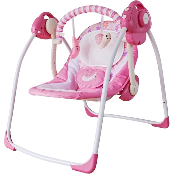 Hlieoar Portable Foldable Electric Baby Swing for Infants 0-9 Months, 6 Adjustable Speeds & Soothing Music with Timer, Safe Newborn Swing Chair for Girls, Blush Pink
