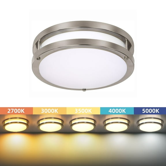 Hlite 10" 5 Color Dimmable LED Ceiling Light Fixture,17W Flush Mount Light,Hardwired Modern Lighting for Bedroom/Kitchen/Hallway, Brushed Nickel (1-pack)