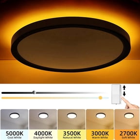 Hlite 12" Dimmable LED Ceiling Light with Night Light, 24W 2400LM 5CCT Flush Mount Lighting for Bedroom Hallway, Black 1-Pack