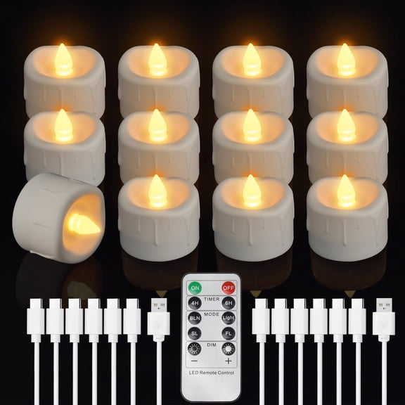 Hlite 12-Pack Flameless Candles with Remote,Timer&Dimmable,Battery Operated Tea Lights Candles,Rechargeable LED Tealights Votive Fake Candles for Wedding/Halloween/Christmas/Home Decor