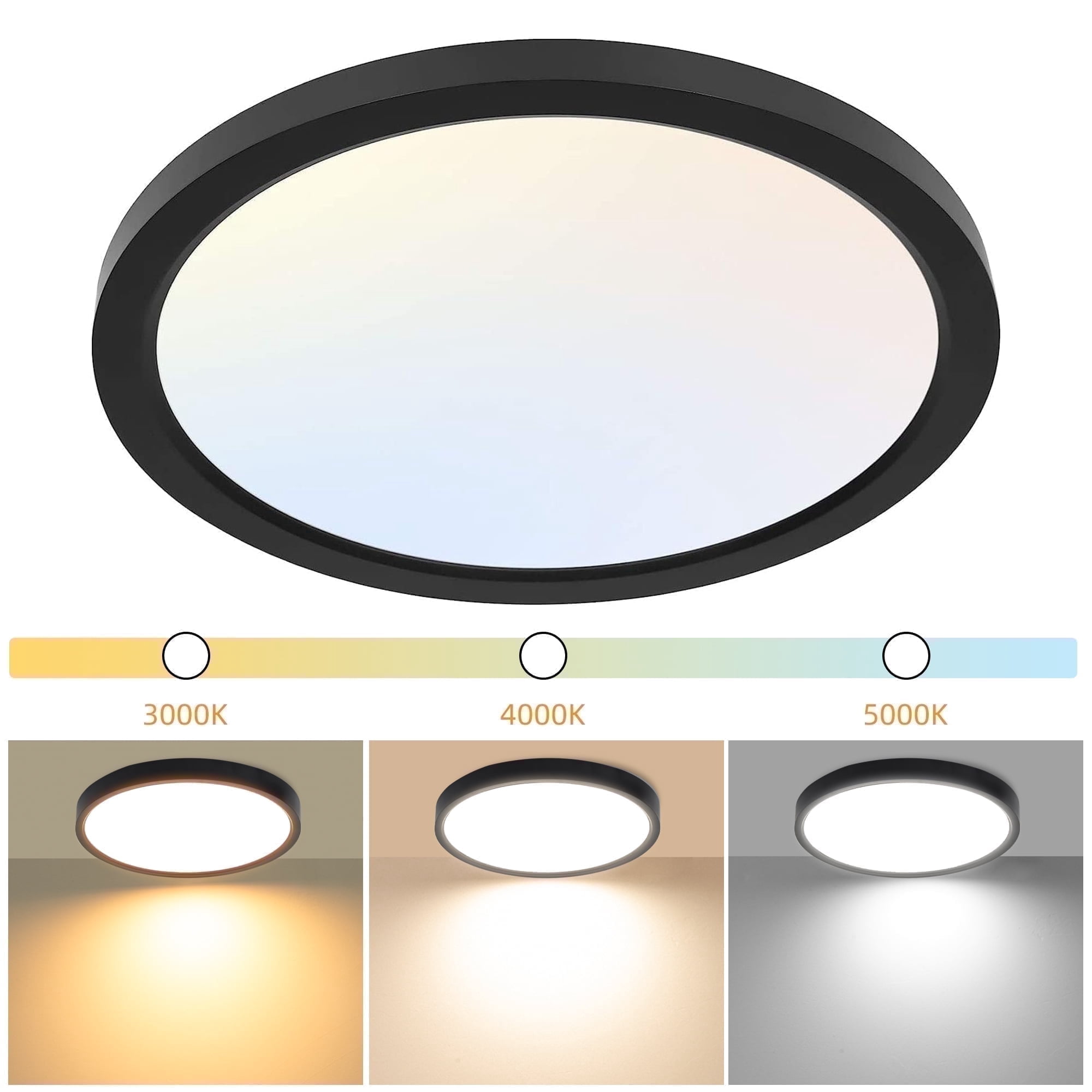Hlite 12" LED Ceiling Light, 3CCT Selectable Ultra-Thin Flush Mount, Damp Rated for Bedroom Bathroom Kitchen, Black, 1-Pack