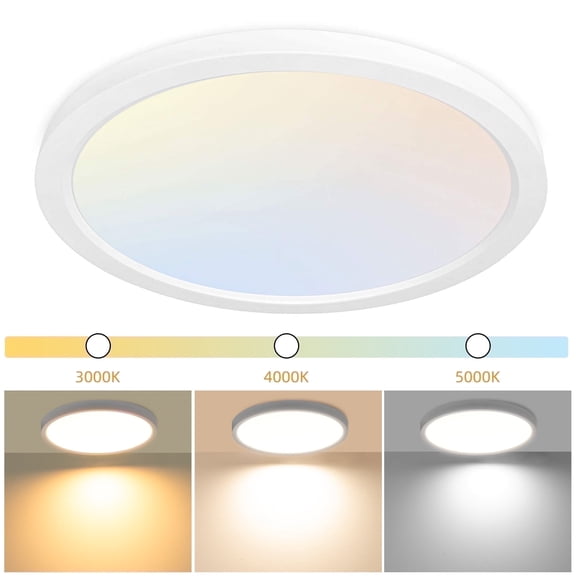 Hlite 12" LED Ceiling Light, 3CCT Selectable Ultra-Thin Flush Mount, Damp Rated for Bedroom Bathroom Kitchen, White, 1-Pack