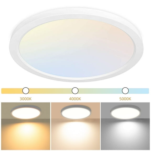 Hlite 12" LED Ceiling Light,3CCT Selectable Flush Mount Light,Ultra-Thin,Damp Rated Lighting Fixtures for Bedroom,Bathroom,Kitchen,Utility Room,White