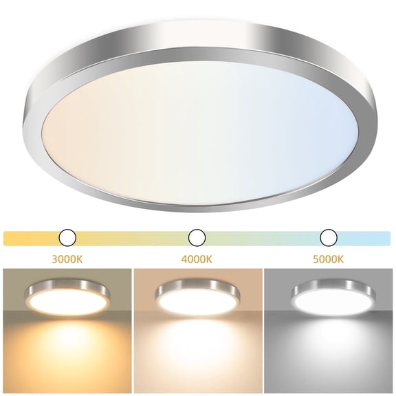 Hlite 12" LED Ceiling Light, 3CCT Selectable Ultra-Thin Flush Mount, Damp Rated for Bedroom Bathroom Kitchen, Brushed Nickel