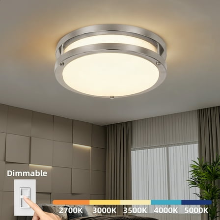 Hlite 13 inch  5 Color Dimmable LED Ceiling Light Fixture, 20W Flush Mount Light, Hardwired Modern Lighting for Bedroom/Kitchen/Hallway,Brushed Nickel(1-Pack)