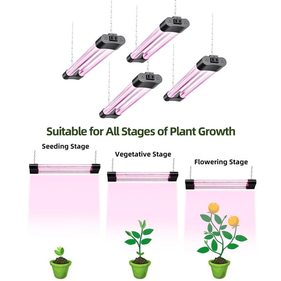 Hlite 4 Pack LED Grow Lights for Indoor Plants,20W Full Spectrum,Linkable Plant Growing Light Fixtures w/ Plug in Cord for Garden Plants